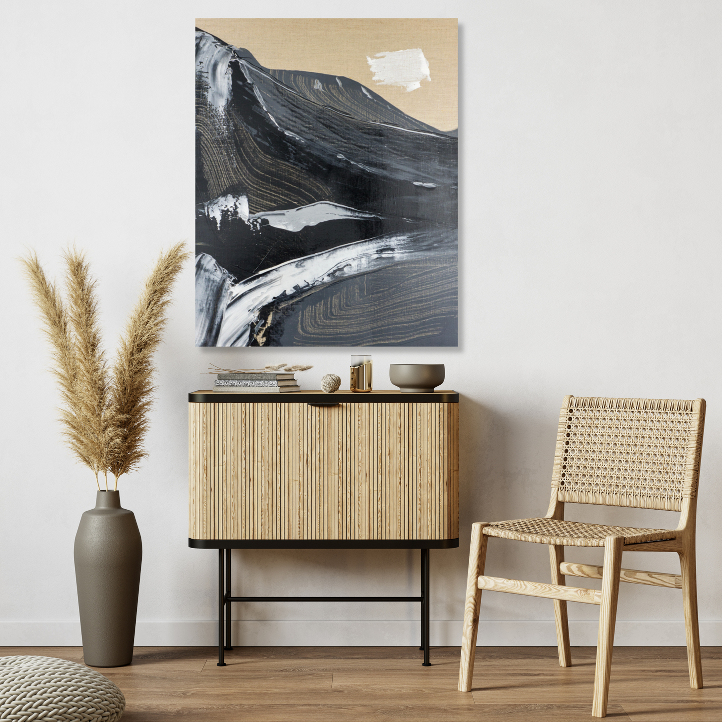 Canvas print by Max Lanzinger with mountain landscape in cozy home.