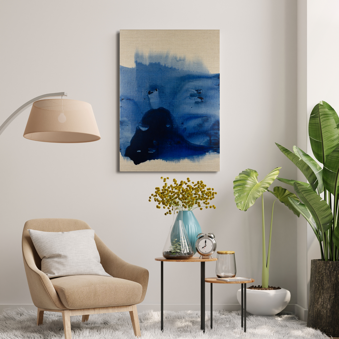 Modern art canvas print by Max Lanzinger in living room.