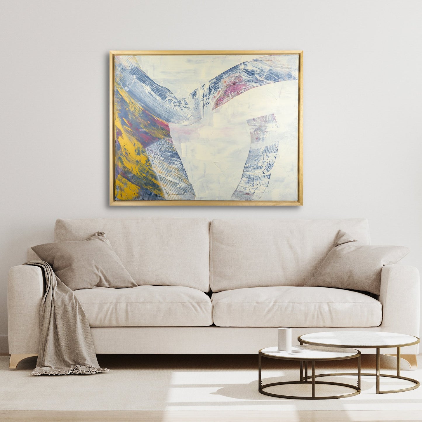 Detour - Max Lanzinger Artworks. Original modern art abstract painting with wooden frame in living room.
