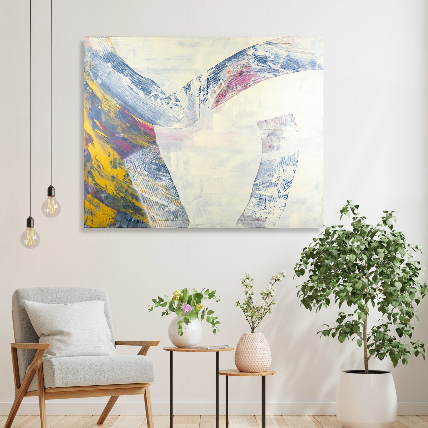 Detour - Max Lanzinger Artworks. Canvas print with white, yellow, pink and blue colours..