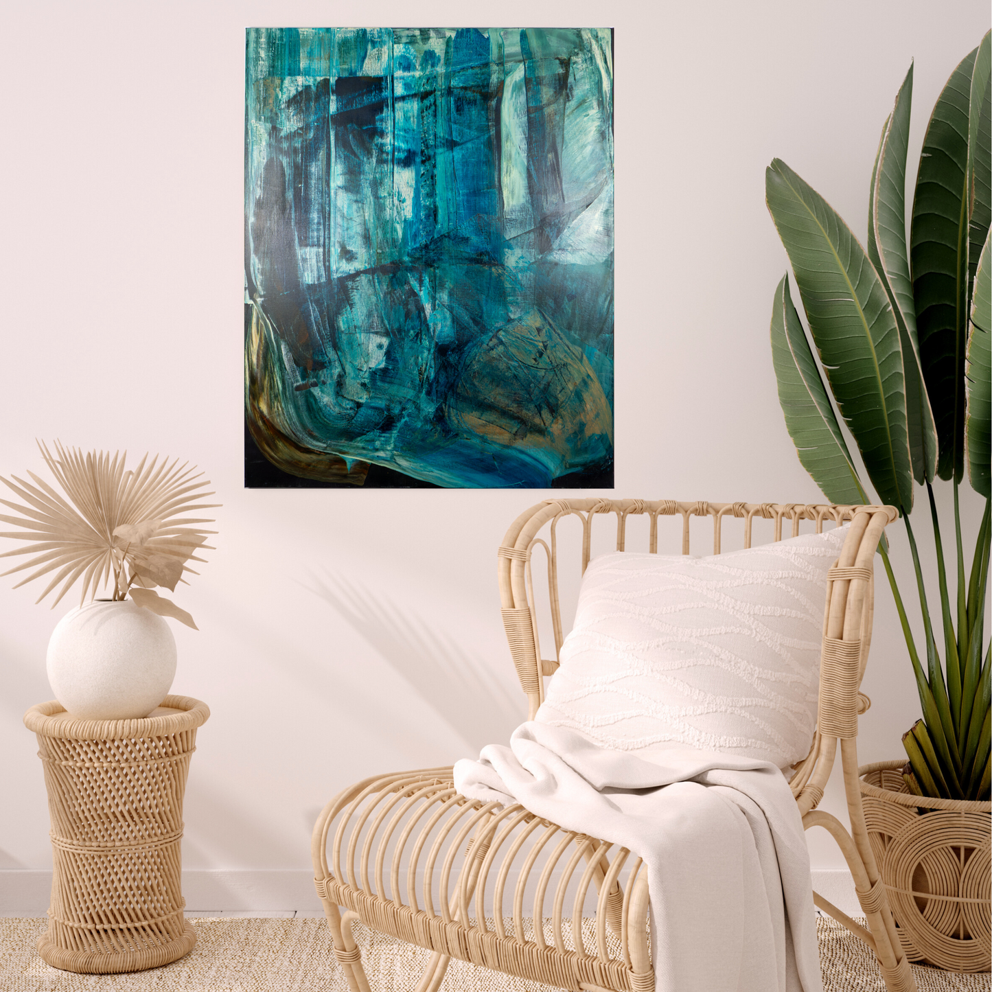 Acrylic painting on living room wall by Max Lanzinger Artworks.