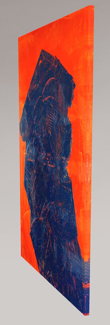 Detailed side view a red and blue canvas print by Max Lanzinger.