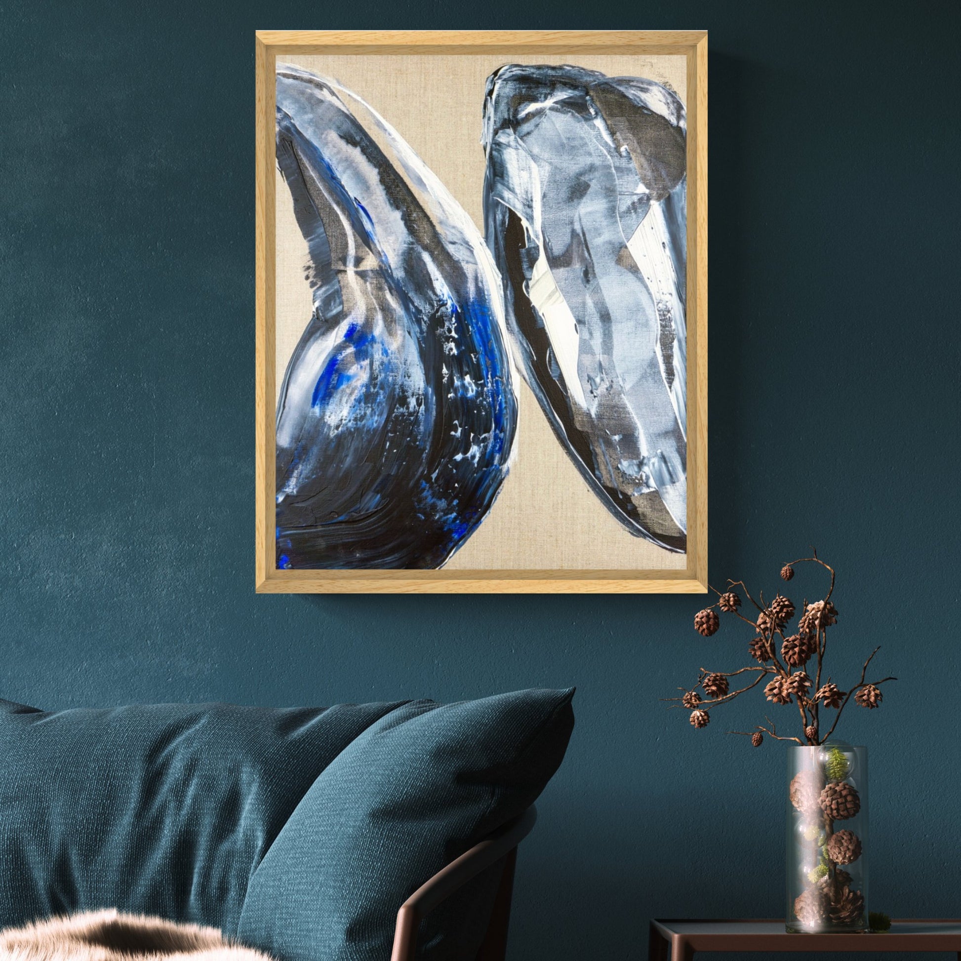 Collision (canvas print) - Max Lanzinger Artworks. Abstract canvas print with colliding shapes in living room.