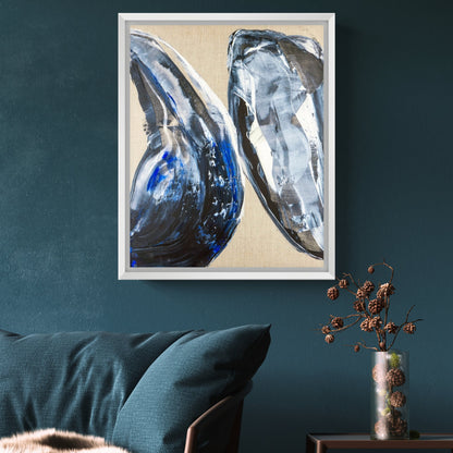 Collision (canvas print) - Max Lanzinger Artworks. Abstract canvas print with colliding shapes in living room.